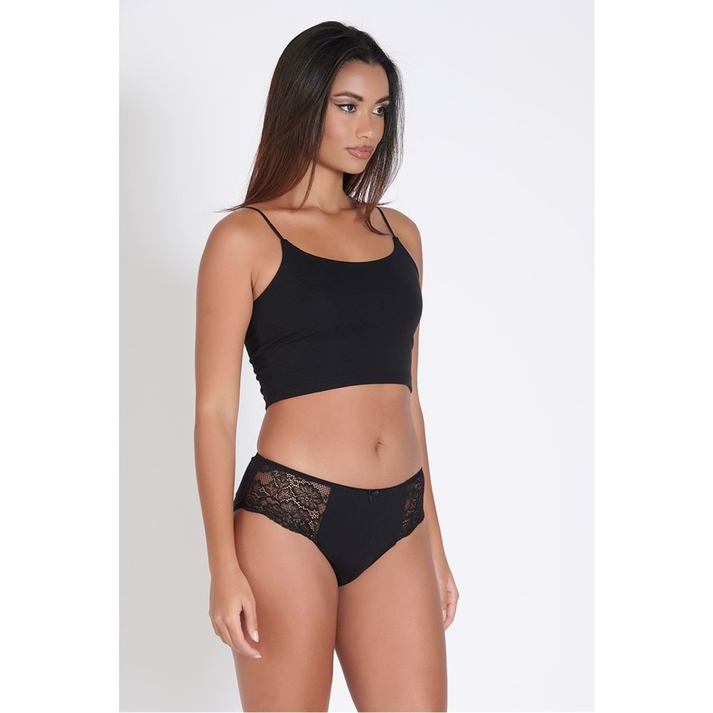 Belinay 4 Adet 0240 Yanları Dantelli Kadın Külot Siyah XL