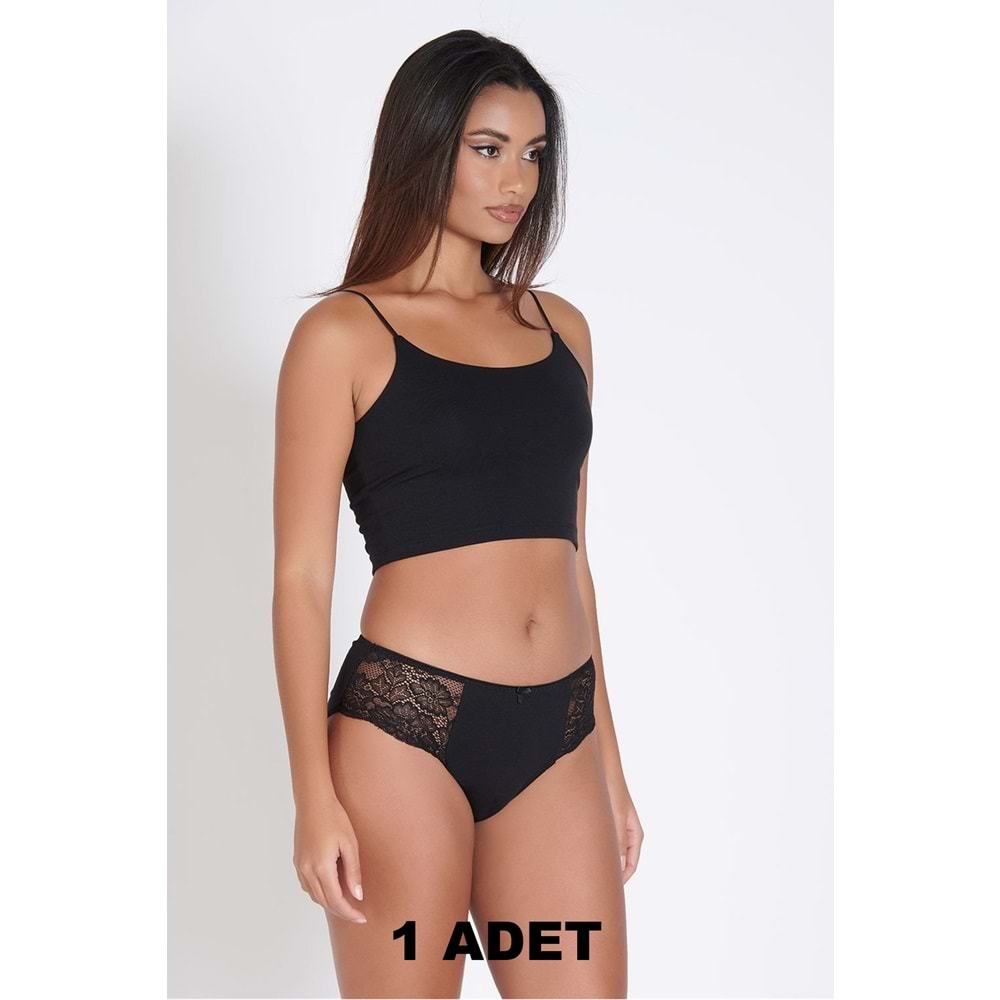 Belinay 1 Adet 0240 Kadın Yanları Dantelli Külot Siyah db3