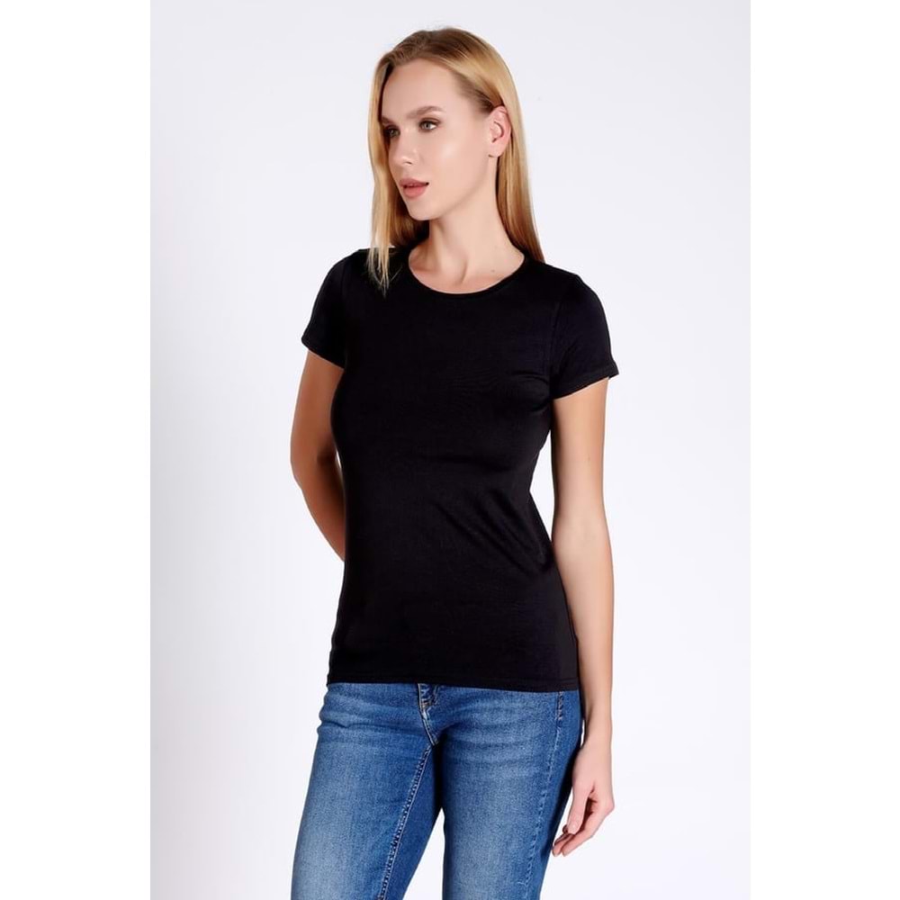 Belinay 0884 Kadın Modal Kısa Kollu Body Siyah L