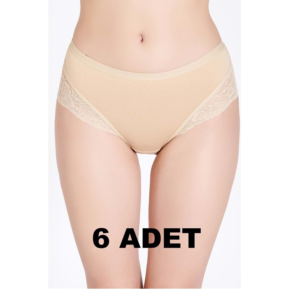 Belinay 6 Adet 0120 Kadın Yüksek Bel Dantelli Modal Külot Ten L