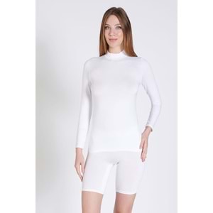 Belinay 0926 Kadın Uzun Kol Balıkçı Yaka Modal Body Beyaz XL