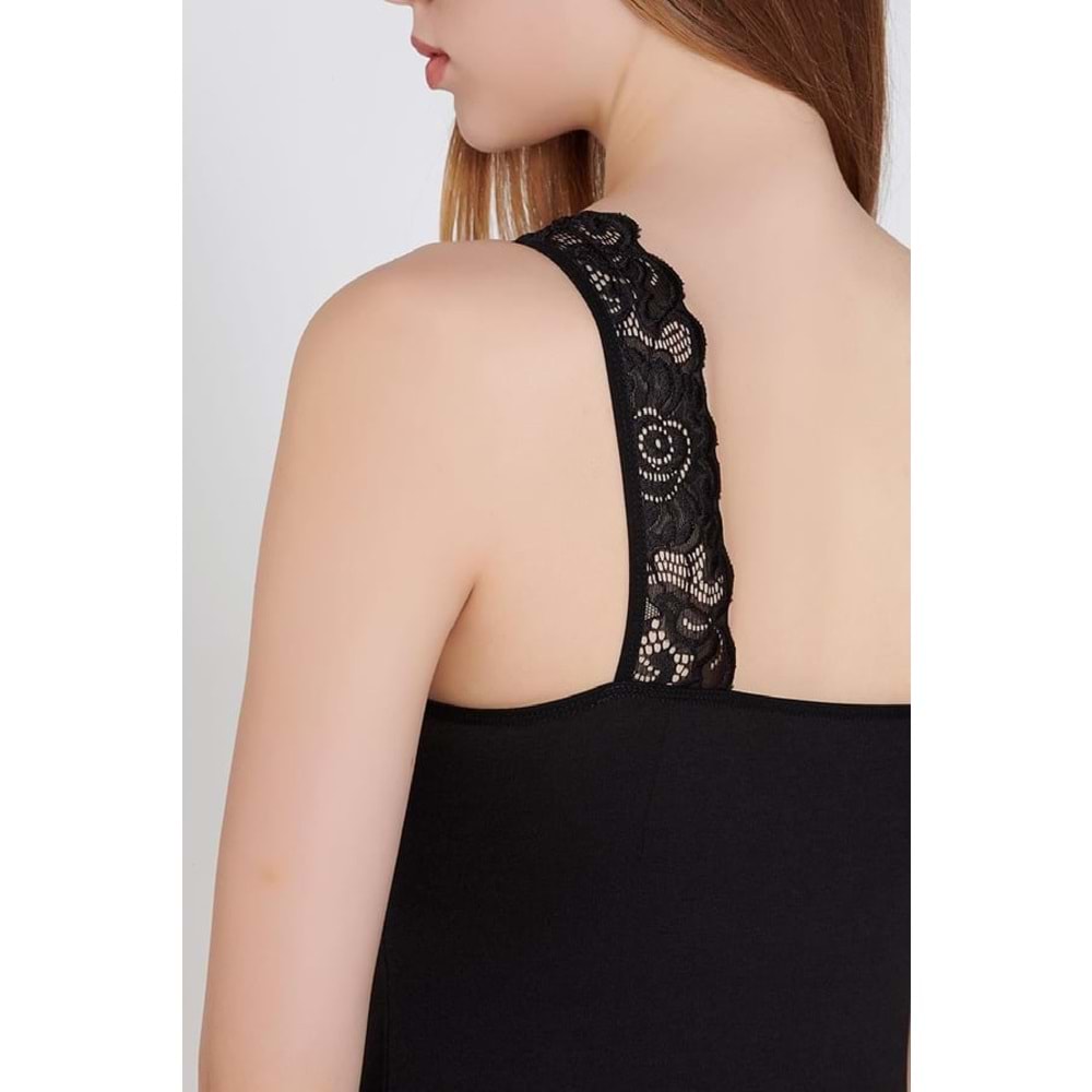 Belinay 0644 Kadın Dantelli Atlet Siyah M