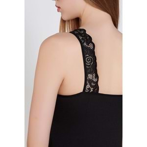 Belinay 0644 Kadın Dantelli Atlet Siyah M