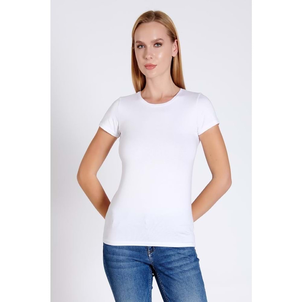 Belinay 0884 Kadın Modal Kısa Kollu Body Beyaz L