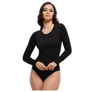 Belinay 0888 Uzun Kollu Geniş Yaka Modal Çıtçıtlı Bady Siyah M