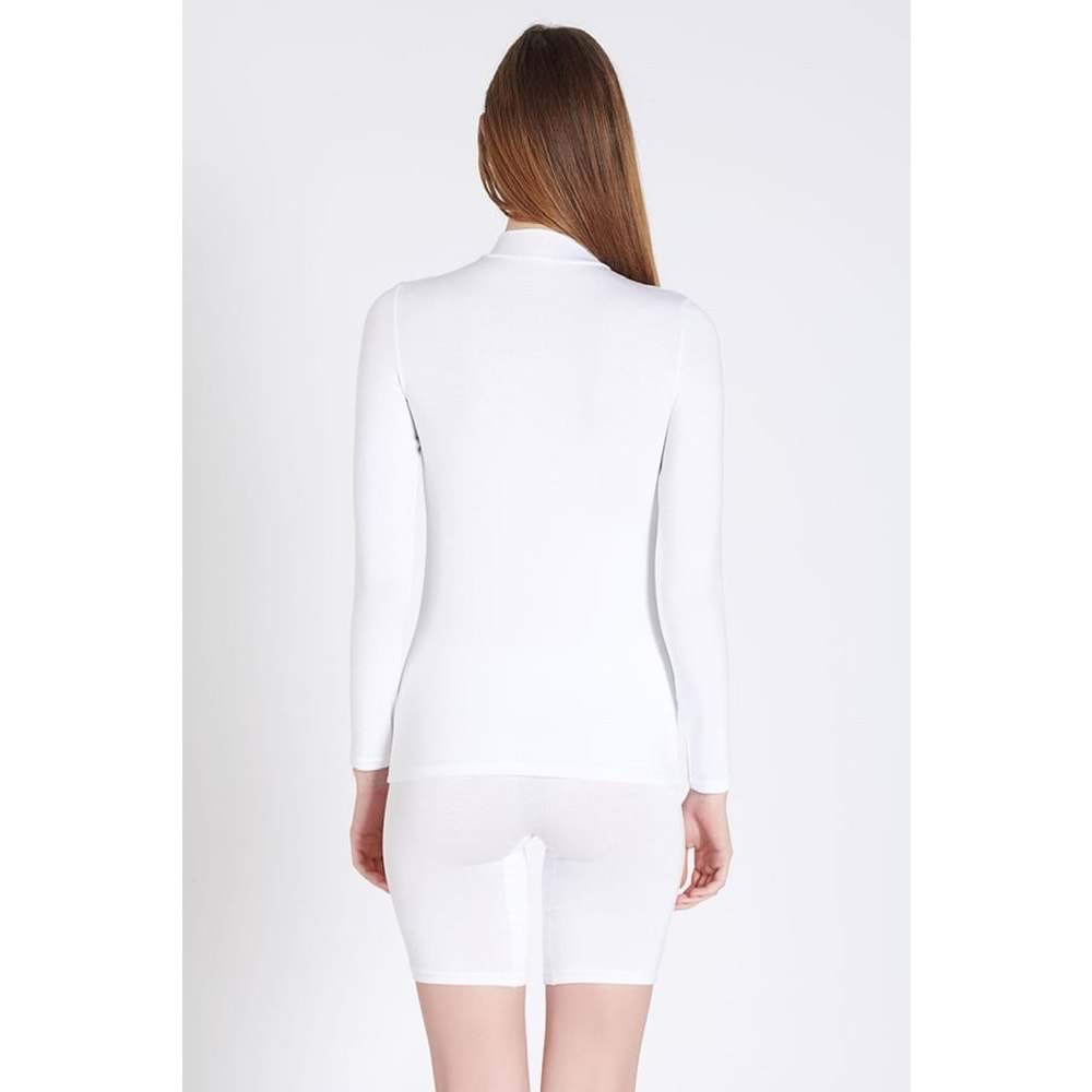 Belinay 0926 Kadın Uzun Kol Balıkçı Yaka Modal Body Beyaz M