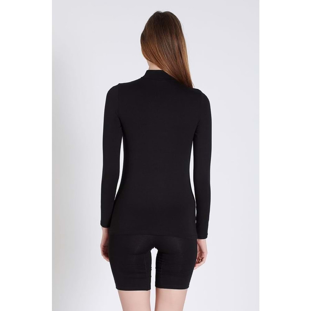 Belinay 0926 Kadın Uzun Kol Balıkçı Yaka Modal Body Siyah M
