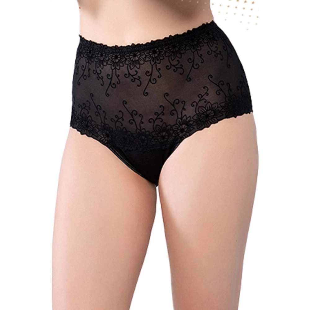 Belinay 3037 Önü Dantel Yüksek Bel Bato Külot Siyah L