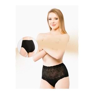 Belinay 3037 Önü Dantel Yüksek Bel Bato Külot Siyah L